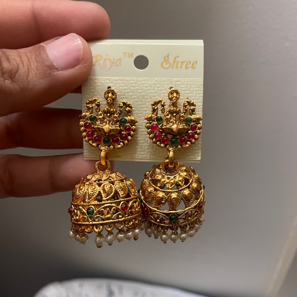 Gold and Multicolor Jhumka Earrings